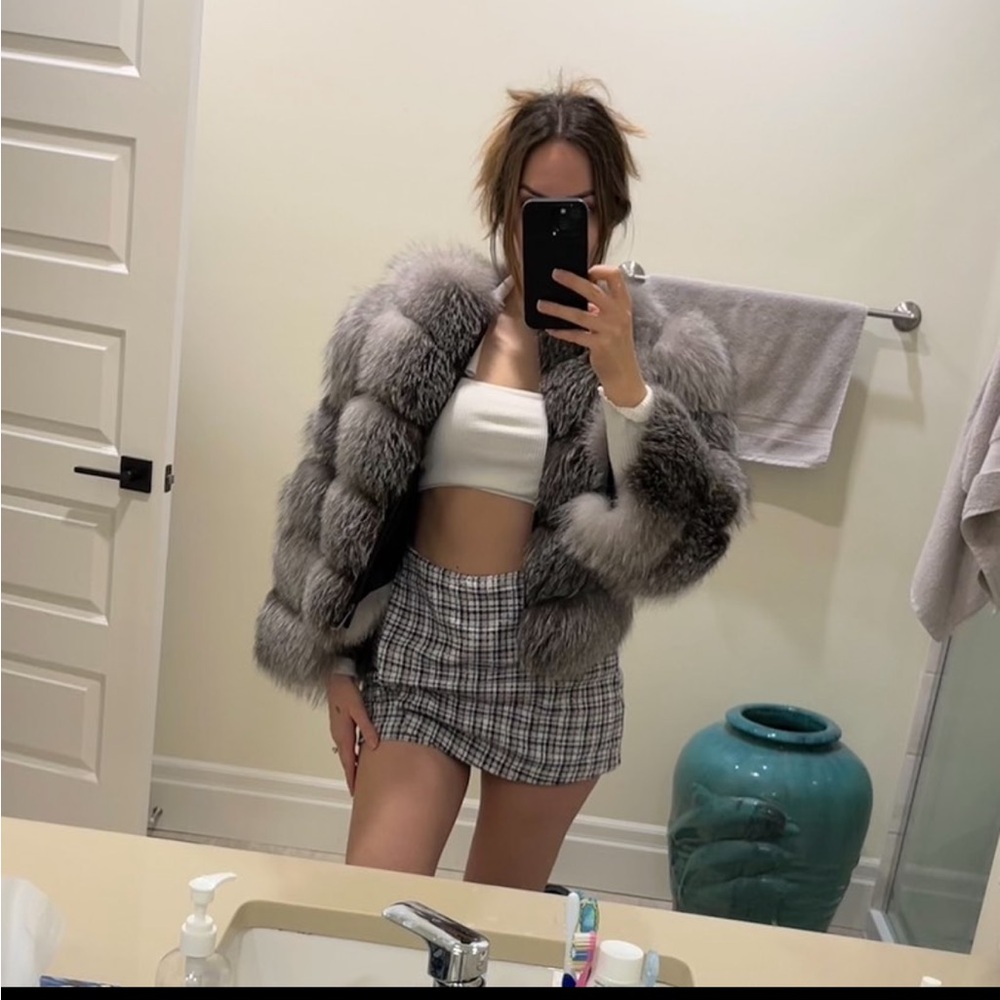 Genuine grey fox fur coat